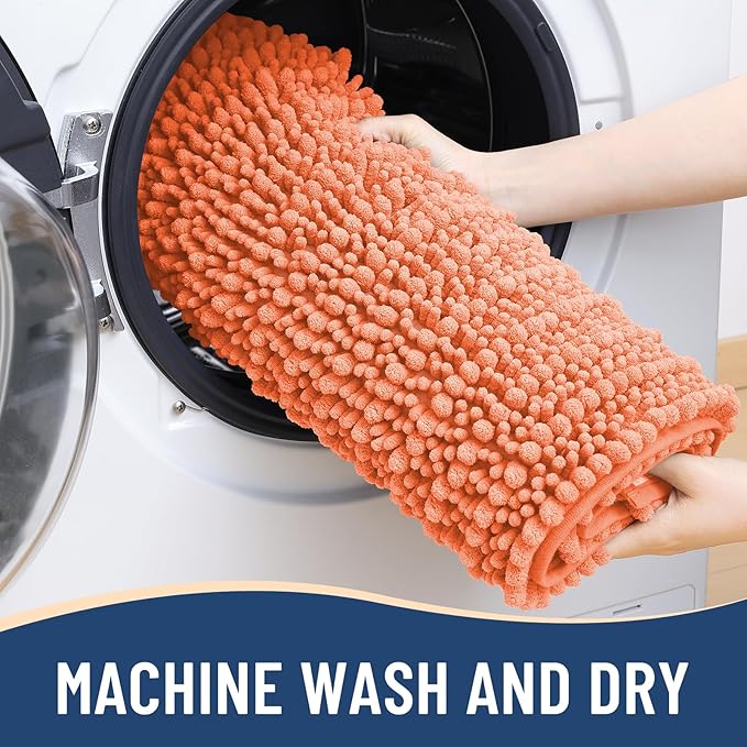 Arotive Luxury Chenille Bathroom Rug Mat, Extra Soft Thick Absorbent Shaggy Bath Rugs, Non-Slip Machine Wash Dry, Plush Bath Mats for Bathroom, Shower and Tub, 34x21, Coral