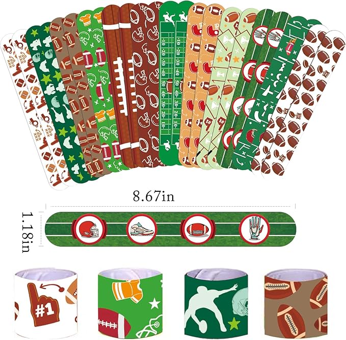 36 PCS Football Slap Bracelets Party Favors, Football Sports Bracelets for Kids Sports Themed Birthday Party Supplies Decorations Snap Bracelet Wristband for Boys