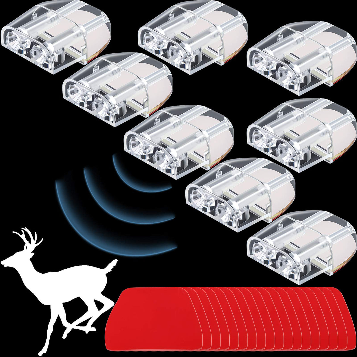 BBTO 8 Pieces Deer Whistles for Car with Adhesive Tapes Deer Horns Alerts Warning Devices and Extra 20 Pieces Adhesive Tapes for