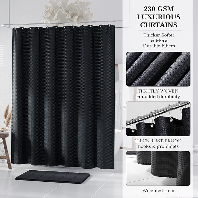 Black Bathroom Accessories Set - Bathroom Sets, 25PC Bath Accessory Set, Bathroom Sets with Push Top Trash Can, Shower Curtain and Rugs, Toilet Brush, Trash Can & Soap Dispenser