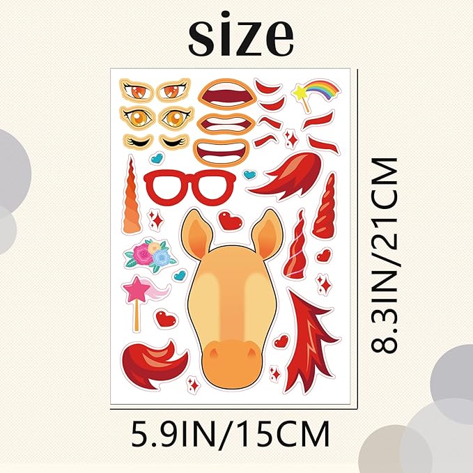 24 Sheets Unicorns Make a Face Sticker Sheets for Kids Todders Activities, Make Your Own Stickers for Kids Birthday Party Favor Supplies Craft