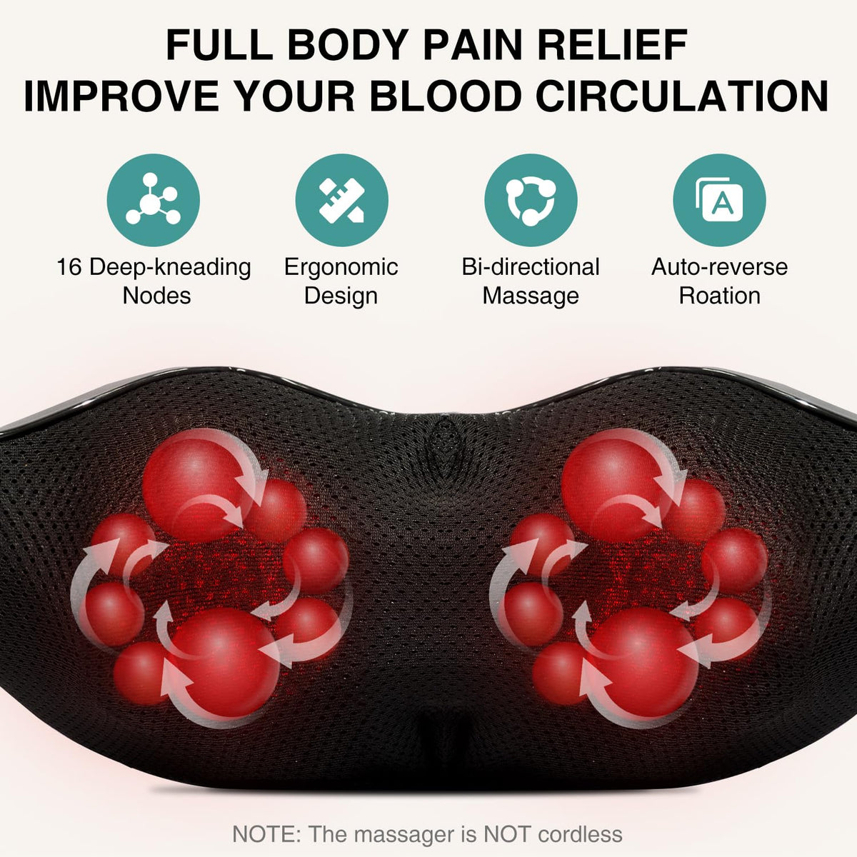 Nekteck Shiatsu Neck Massager with Heat for Pain Relief Deep Tissue, 2026 Upgraded 3D Back Shoulder Kneading Massage Pillow, Body Muscle Relaxation Tool Gifts for Him Her Mom Dad, Gray (NOT Cordless)