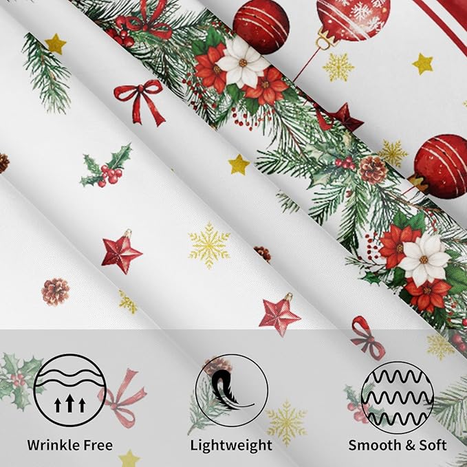 Christmas Round Tablecloth 60 Inch Xmas Bells and Snowflake Pattern Table Cloth Circle Winter Holiday Table Cover Washable Polyester Indoor Decor for Home Kitchen Dinning Party