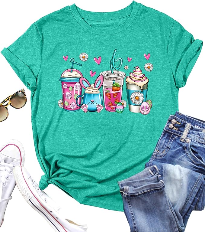 LAZYCHILD Women Easter Teacher Shirts: Funny Treat All with Kindness T-Shirt Bunny Rabbit Tee Tops