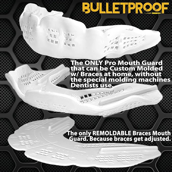 Braces Mouthguard, Bulletproof: World’s Thinnest & Strongest Sports Mouth Guard for Braces! Wrestling Football Basketball Hockey Rugby Lacrosse BJJ MMA Boxing Mouthpiece. Adult Youth Kids Mouth Piece