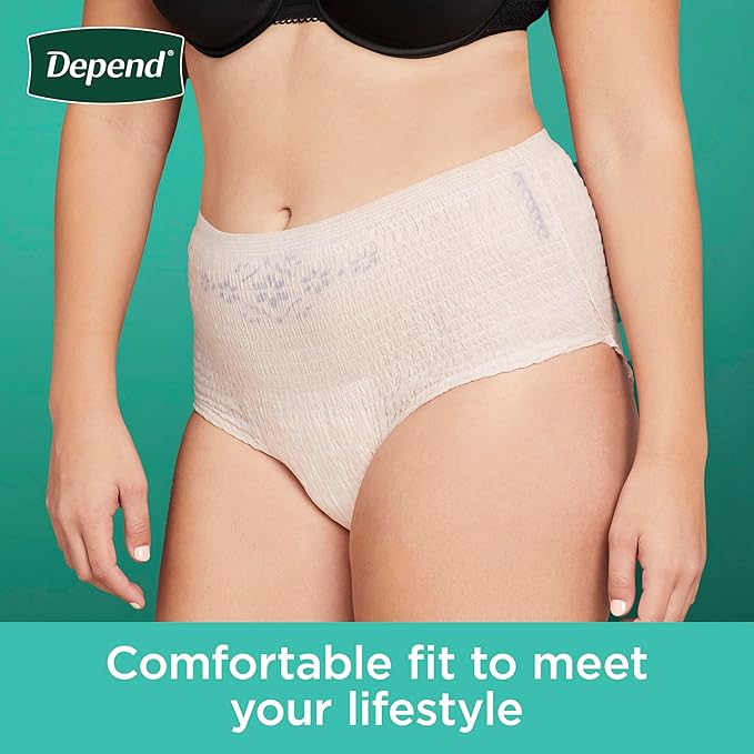 Depend Fresh Protection Adult Diapers, Incontinence & Postpartum Bladder Leak Underwear for Women, Disposable, Maximum, Large, Blush, 17 Count, Packaging May Vary
