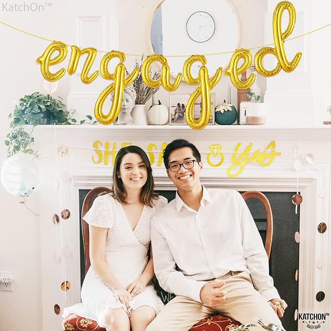 KatchOn, Gold Engaged Balloons Letters - 16 Inch | Balloons for Engagement Decorations | Engaged Banner for Bachelorette Party Decorations