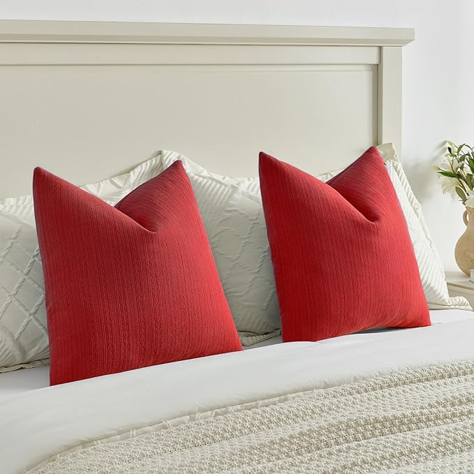 FUTEI Christmas Red Decorative Throw Pillow Covers 18x18 Inch Set of 2,Soft Cozy Wheat Ear Striped Patterns Cushion Cases,Modern Home Decor for Couch Bed Living Room