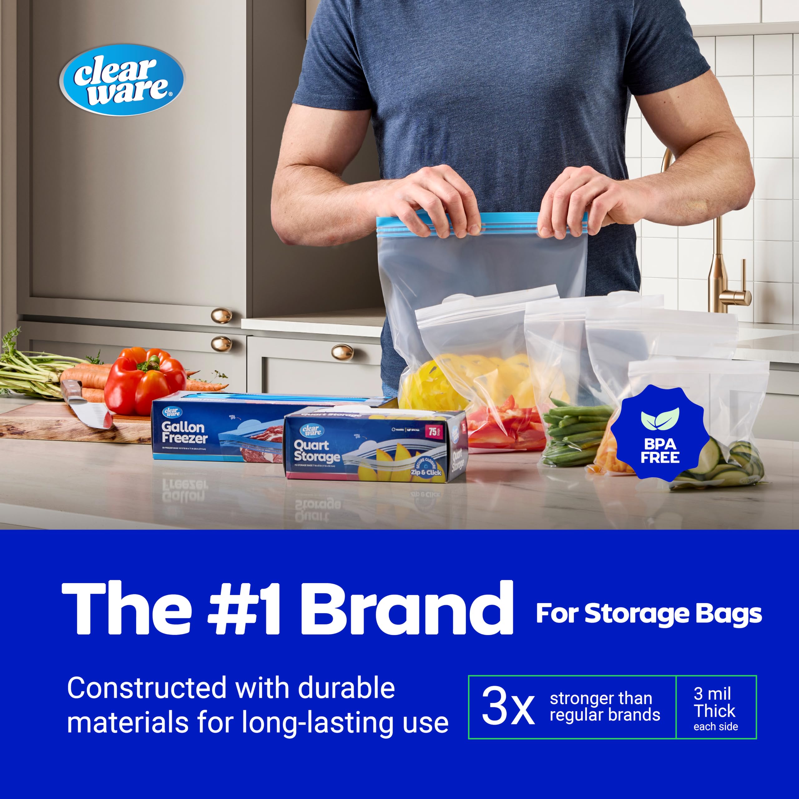 2 Gallon Storage Bags, Double Zipper Seal - 120 Count, (4 Packs of 30) Resealable Thick Plastic Food Storage Bags - Microwave-Safe, BPA Free - Resealable Containers for Lunch, Snacks, Meals