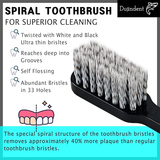 Toothbrush [Made in Korea] Shark Spiral Extra Soft Toothbrush for Plaque Removal, Gentle on Gums (1 Pack)