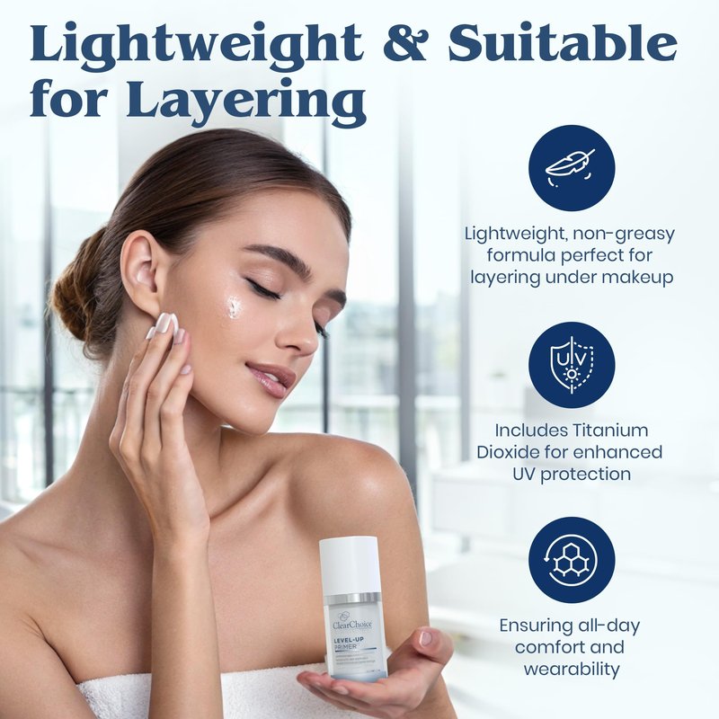Clear Choice Level-Up Primer 1.7oz – Lightweight Face Primer with Antioxidants, Hydrates & Protects, Smooths Skin for Makeup Application, PABA-Free