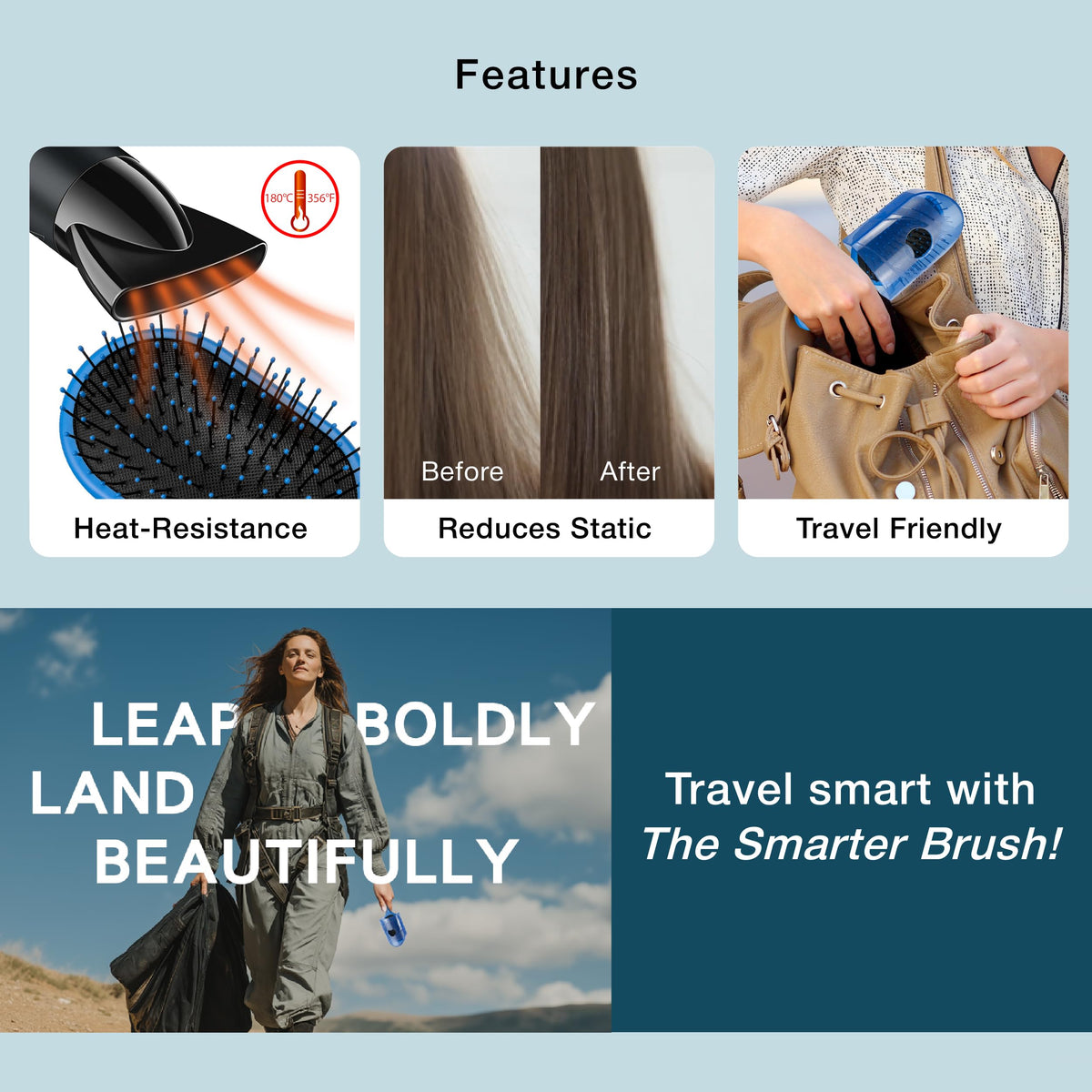 NuWay Traveler Detangling Hair Brush – Compact Travel Hairbrush for Purse, Gym & Daily Carry, Gentle Scalp Care for Wet or Dry Hair