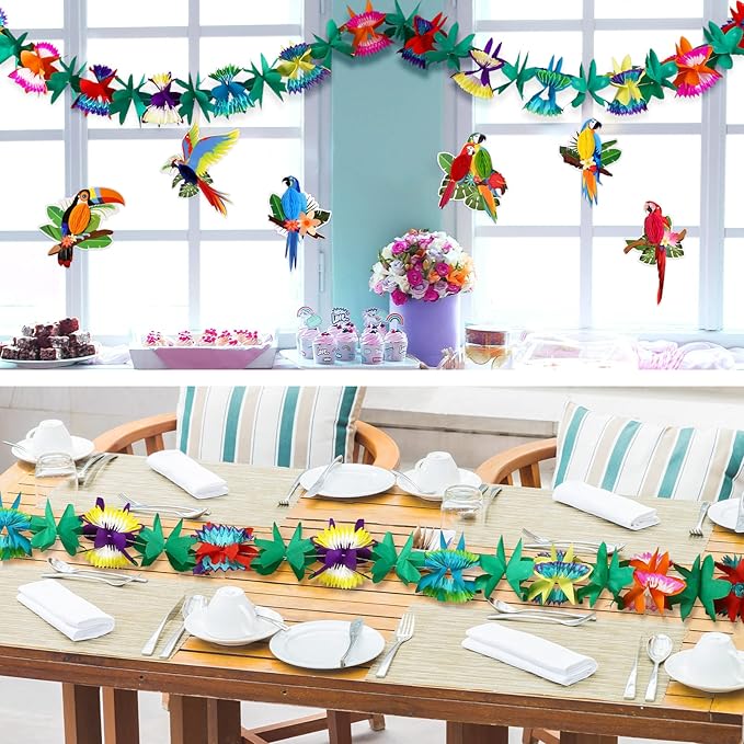 KESOTE Hawaiian Tropical Luau Party Decorations, 20Ft Tropical Garlands & 6 Birds Honeycomb for Summer Tiki Bar Beach Party Decorations Supplies