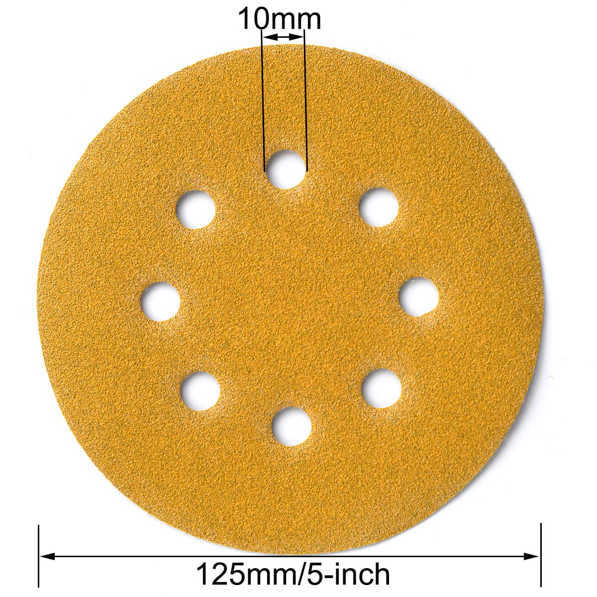 Aiyard 5-Inch 8-Hole Hook and Loop Sanding Discs 120-Grit Random Orbit Sandpaper, 100-Pack
