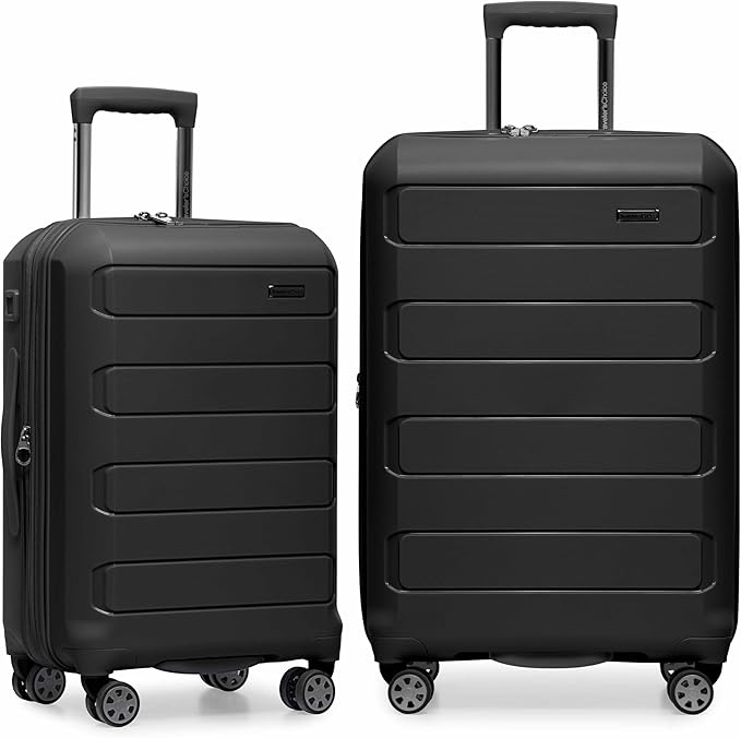 Traveler's Choice Pagosa Hardshell Expandable Luggage with Spinner Wheels, Black, 2-Piece Set (22/26)