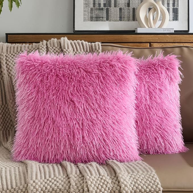 FUTEI Hot Pink Decorative Throw Pillow Covers 18x18 Inch Set of 2,Soft Cozy Faux Fine Wool Textured Cushion Case,Modern Home Luxury Decor for Couch Bed Living Room