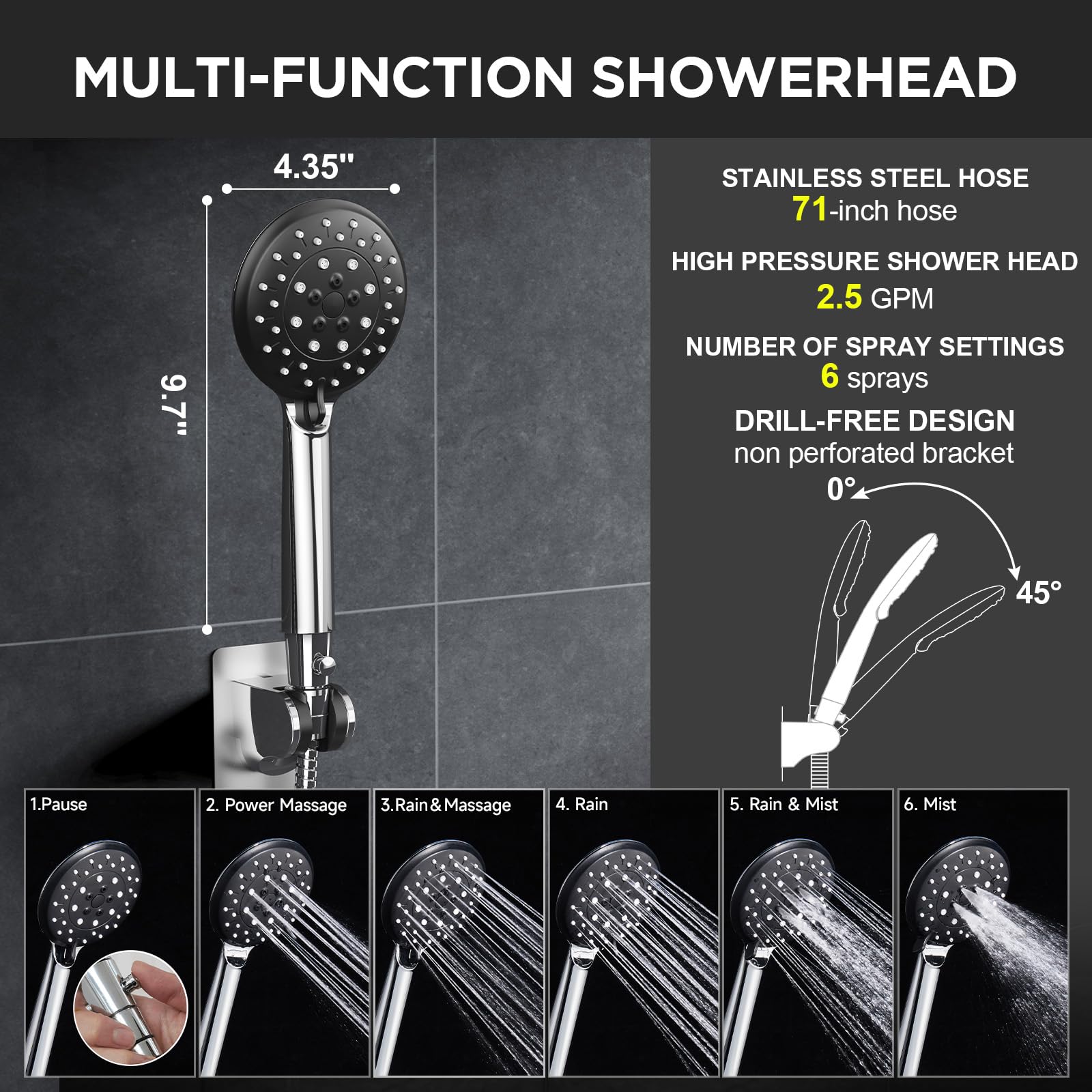 Veken 12" Wide High Pressure Rain Shower Head with Handheld