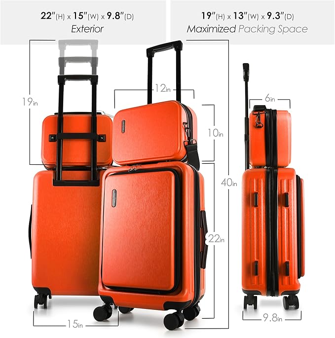 TRAVELARIM 20 Inch Carry On Luggage 22x14x9 Airline Approved, Carry On Suitcase with Wheels, Hard-shell Carry-on Luggage, Durable Luggage Carry-On, Orange Small Suitcase with Cosmetic Bag