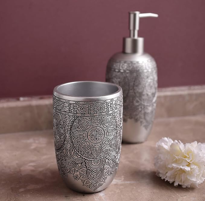 Hymmah Bathroom Accessories Set,Toothbrush Holder,Farmhouse Bathroom Decor,4 Pcs Resin Gift Set Apartment Necessities, Contain Toothbrush Cup,Soap Dispenser,Soap Dish,Tumbler
