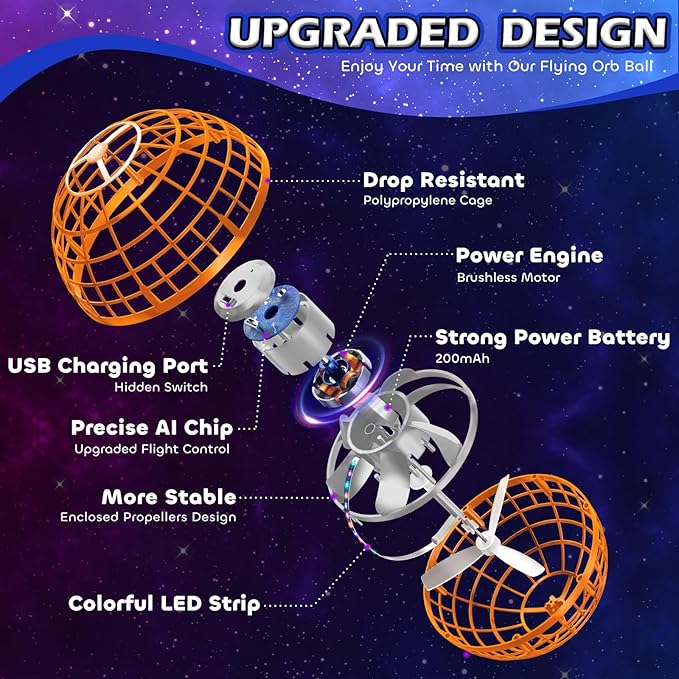 Tikduck Flying Orb Ball 2025 Toys Soaring Hover Boomerang Spinner Hand Controlled Mini Drone Cosmic Globe Spinning Kids Outdoor Fly Toy Birthday Gift Cool Stuff for Boys Girls 6 7 8 9 10+ Year Old