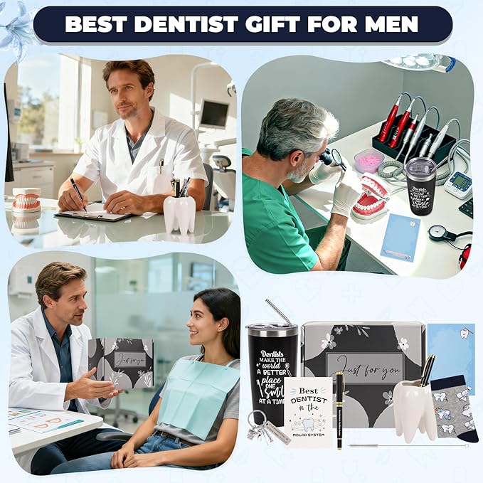 Dentist Gifts for Men Unique Dental Assistant Gifts Funny Dental Hygienist Gift Including Tumbler Mug Socks Badge Reel Holder Makeup Bag Keychain for Birthday Christmas