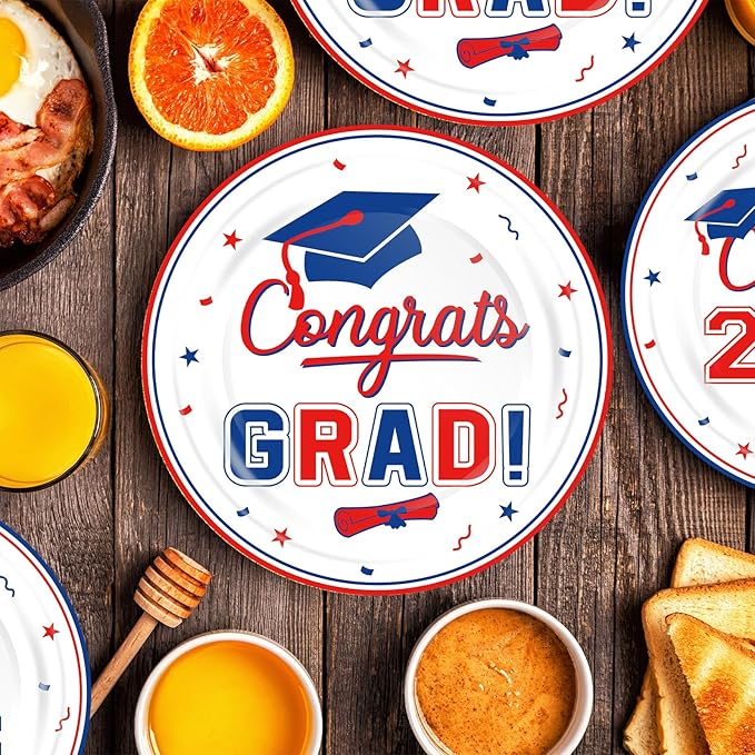 200 Pcs Graduation Table Decorations Party Supplies - Red Blue Graduation Plates and Napkins Class of 2026 Disposable Dinnerware Set for College High School Congrats Grad Party Favors, Serve 50