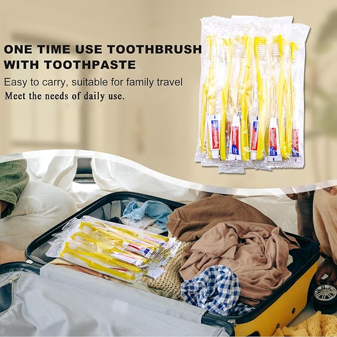 Disposable Toothbrushes with Toothpaste,1000 Pack Yellow Hollow Individually Wrapped Disposable Travel Toothbrushes Kit in Bulk for Homeless,Nursing Home,Hotel,Charity