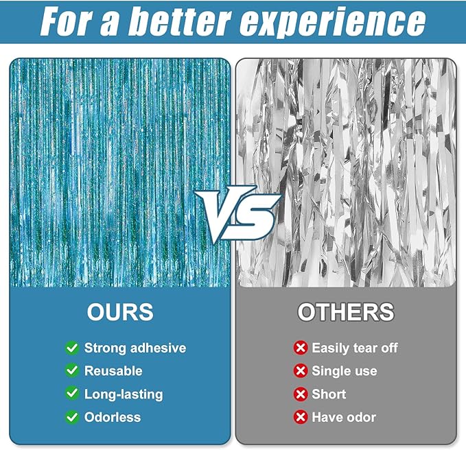 2 Pack Laser Blue Foil Fringe Curtains Streamers Party Decorations 3.3 x 8.2 ft, Blue Tinsel Curtain Fringe Backdrop for Parties, Door Fringe Birthday Streamers, Photo Booth Backdrops, Party Decor