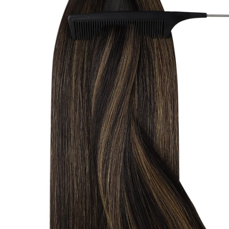 YoungSee Nano Tip Hair Extensions Real Human Hair Balayage Brown 22in Nano Ring Hair Extensions Human Hair Balayage Dark Brown Mix Medium Brown 50g 50 Strands Nano-Beads Extension for Natural Looking