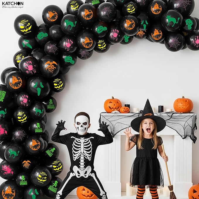 KatchOn, Black Halloween Balloons - 12 inch Pack of 72 | Black Balloon For Spooky Halloween Decorations Indoor | Latex Balloons for Horror Birthday Decoration | Day of the Dead Decorations