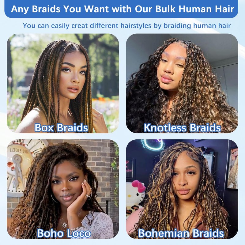 Human Braiding Hair for Boho Braids Human Hair 120g 16Inch Curly Boho Hair for Braiding Knotless 12A Deep Water Wave Bulk Hair Bohemian Braids No Weft 3 Bundles/Pack Chocolate Brown