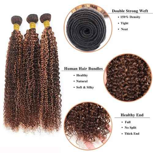 Condescension Human Hair Bundles 20 22 24 Inch Chocolate Brown Highlight P4/30 Jerry Curly Bundles Human Hair Unprocessed Brazilian Virgin Quick Weave Hair for Black Women