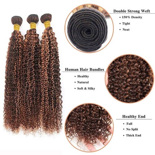 Highlight Human Hair Bundles Brown 24 26 28 Inch Color P4/30 Curly Wave Bundles Human Hair Extension Highlight Brown 12A Unprocessed Brazilian Virgin Double Weft Double Weft
