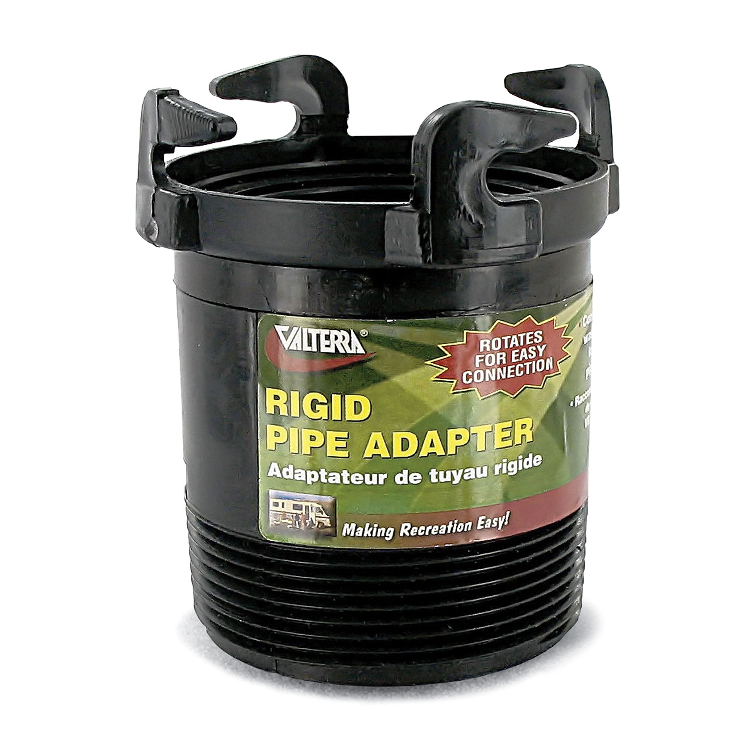 Valterra T1027 Rotating Rigid Sewer Pipe Bayonet Adapter with 3 Male Thread x Bayonet Hooks , Black