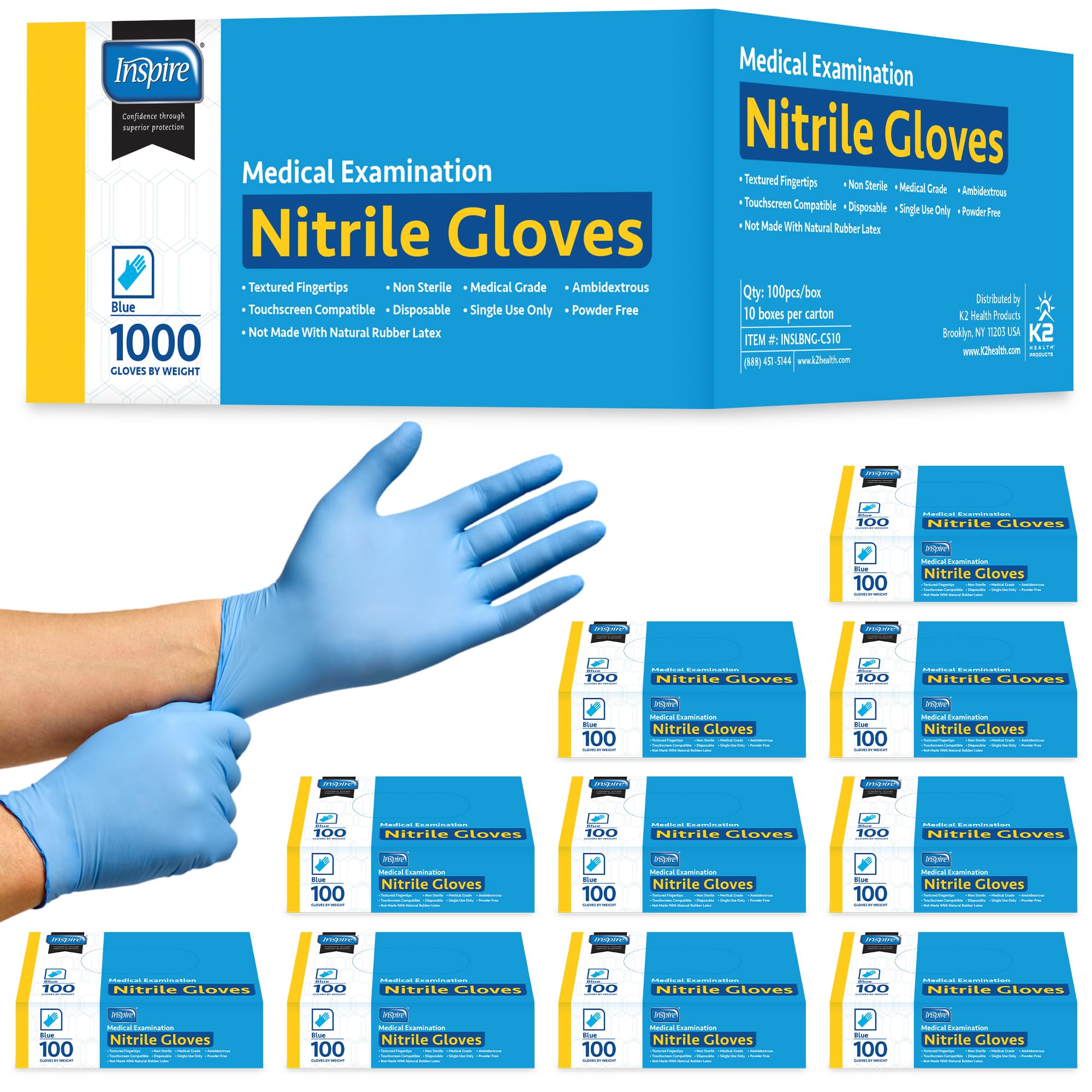 Inspire Nitrile Exam Gloves | The Original Quality Stretch Nitrile Light Blue | 4.5 Gloves Disposable Latex Free Medical EMT (Medium)