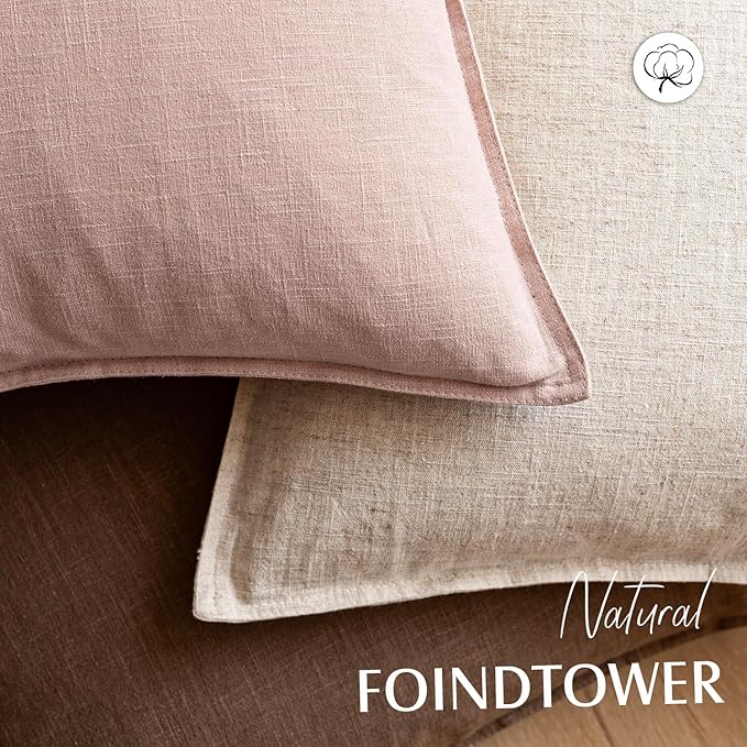 Foindtower Pack of 2, Decorative Linen Solid Throw Pillow Covers Soft Accent Cushion Case Boho Farmhouse Pillowcase for Bed Chair Couch Sofa Bedroom Living Room Home Decor 20 x 20 Inch Light Pink