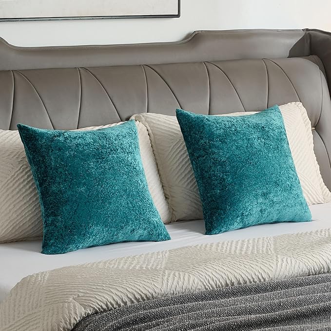 FUTEI Teal Flannel Throw Pillow Covers 22x22 Inch Set of 2,Soft Dimensional Textured Cushion Cases,Modern Home Decor for Couch Living Room