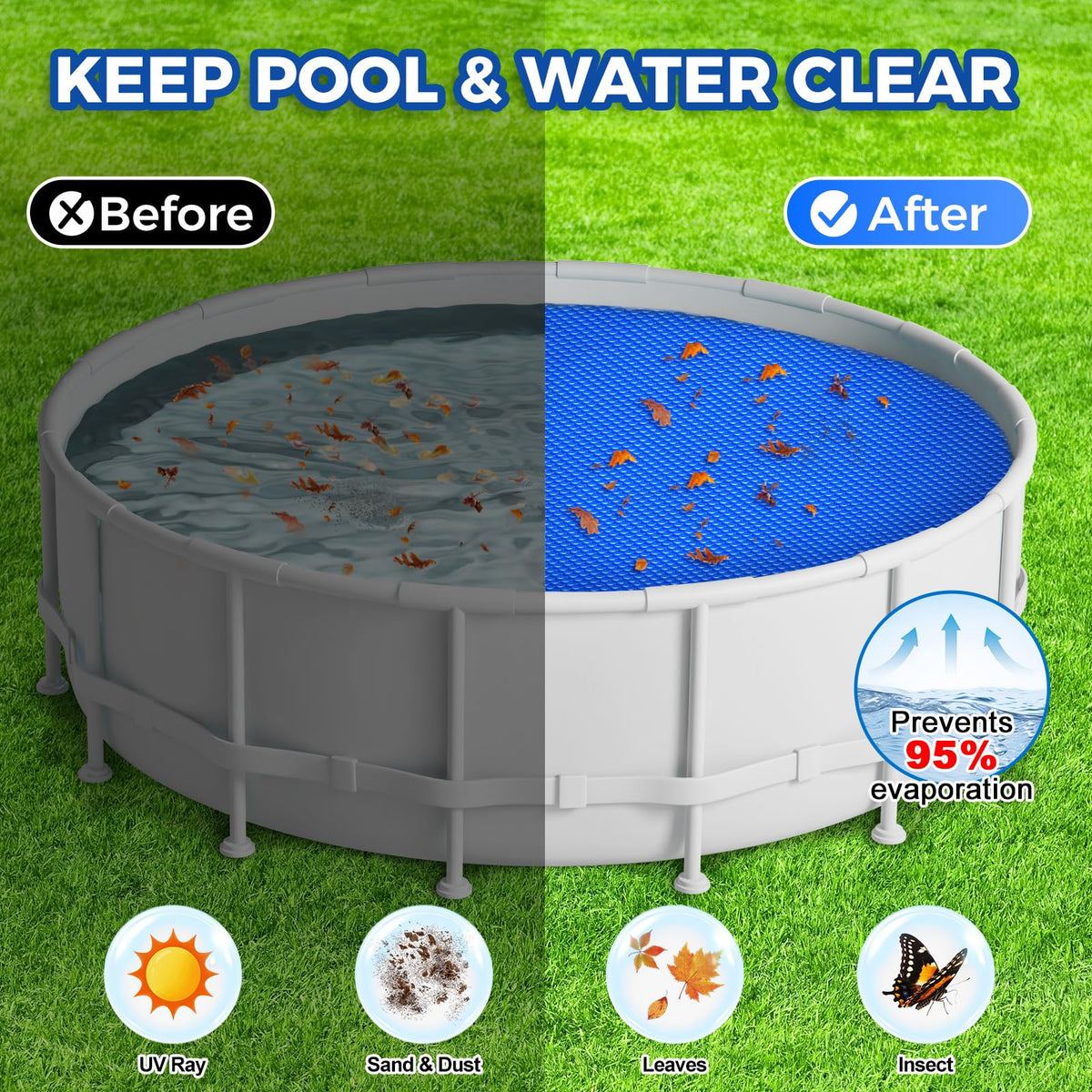 KETNET Solar Pool Cover 12 ft Round for 6-24ft Above Ground Inground Pools, Hot Tub Spa Thermal Heating Bubble Wrap Covers, 12 Mil Heavy-Duty Circle Blue Floating Blanket Mat for Swimming Pools