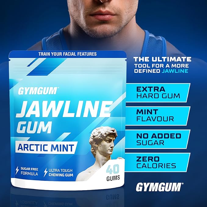Gymgum Jawline Gum | Hard Chewing Gum For Jaw Strength | Train Your Facial Features - Mewing Jaw Gum | Ultimate Jawline Exerciser | 0 Calories & Sugar Free Hard Gum (Arctic Mint, 120 Count)