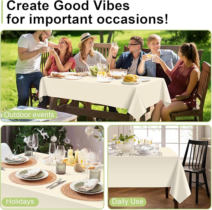 QIKSION Ivory Plastic Table Cloth Disposable 6 Pack, 54 x 108 Inch Beige Tablecloths for Party, Baby Shower, Harvest, Fall, Thanksgiving Decorations, Cream Rectangle Table Cover