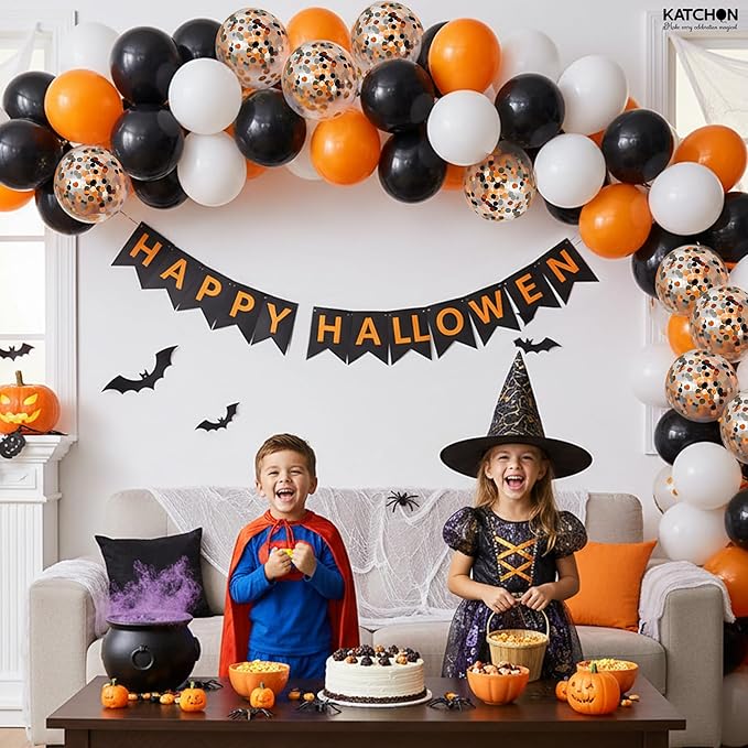 KatchOn, Halloween Balloons Arch Kit - Pack of 56 | Orange and Black Balloons for Halloween Decorations | Latex Balloon for Basketball Birthday Party Decorations | Orange and Black Party Decorations