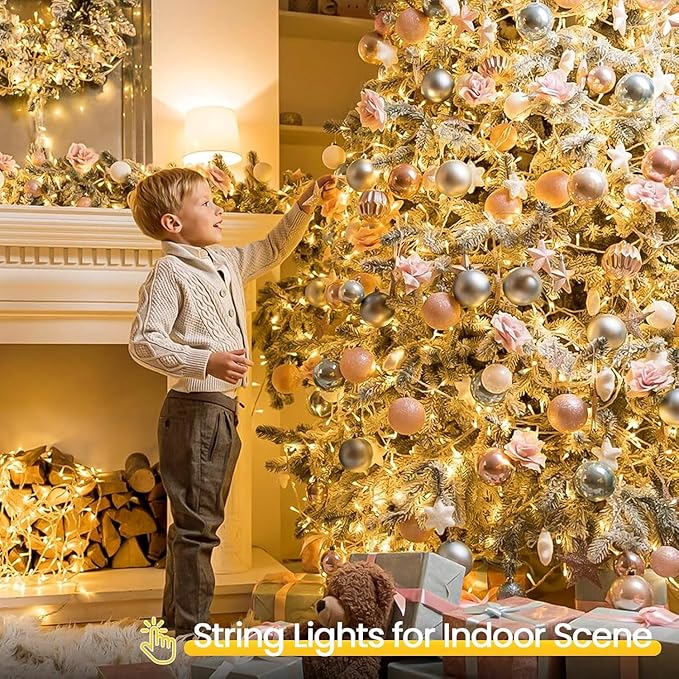 2 Pack String Lights Battery Operated with Timer, 33FT 100 LED Waterproof Battery Twinkle Lights, 8 Modes Fairy Light for Indoor & Outdoor Party Bedroom Porch Tree Christmas Decorations (Warm White)