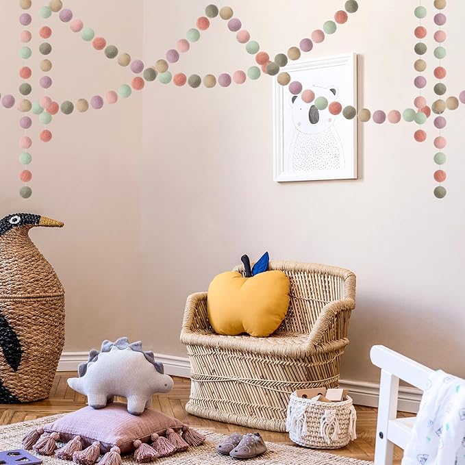 Boao 2 Pieces Wool Felt Ball Garland Colorful Pom Pom Garland Handmade 6.5 Feet Long 24 Balls Felt Banner for Wall Christmas Tree Decoration (Boho Colors)