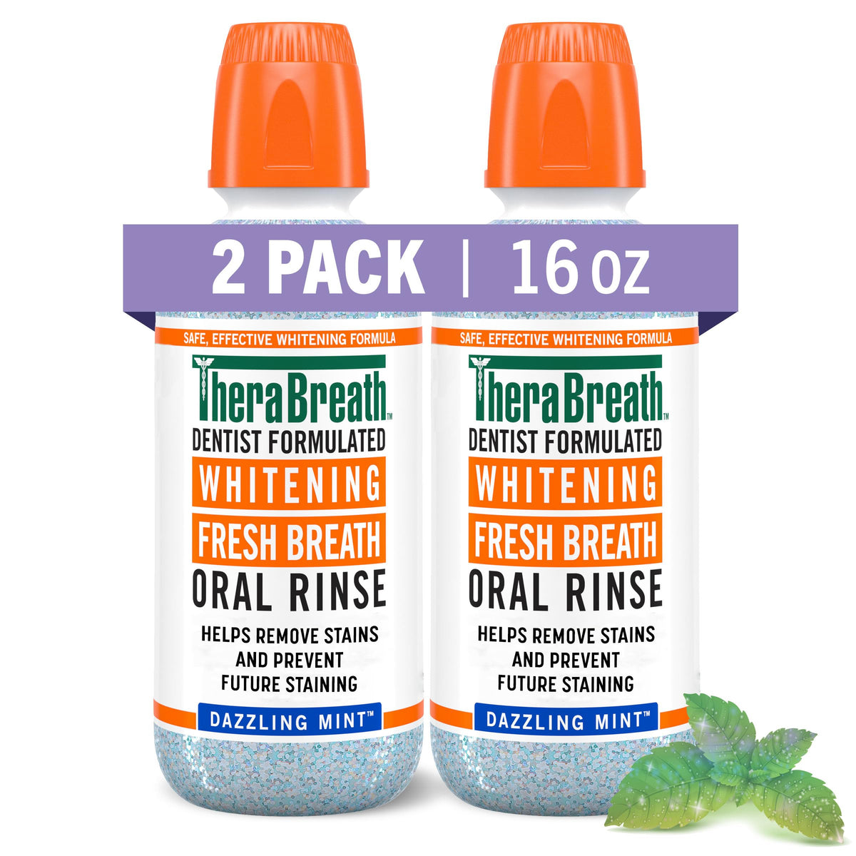 TheraBreath Overnight & Whitening Mouthwash Bundle, Chamomile Mint & Dazzling Mint Flavors, Fluoride & Alcohol Free, Fights Bad Breath 12 Hours, Removes Stains, Pack of 2, 16 fl oz Each