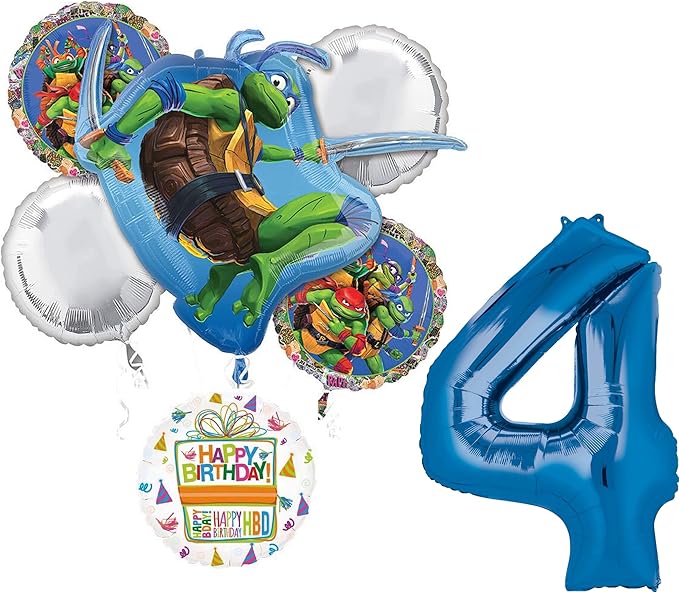 TMNT Theme 4th Birthday Party Supplies Ninja Turtle Mayhem Balloon Bouquet Decorations