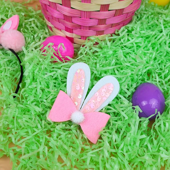 Needzo Easter Bunny Ears Hair Accessories, Pink and White Spring Items for Egg Hunts and Parties, One Size