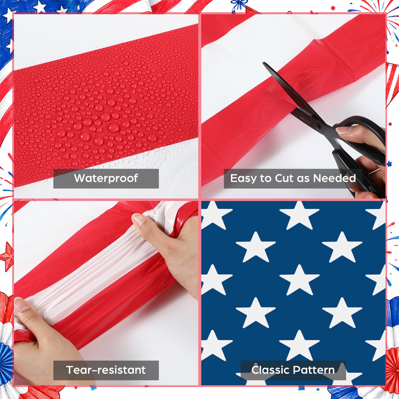Frienda 4 Pack 4th of July American Flag Column Wraps 108 x 54 Inch Striped Porch Independence Day Column Wraps with 1 Roll Tape Disposable Pillar Wrap for Independence Day Party Outdoor Decor