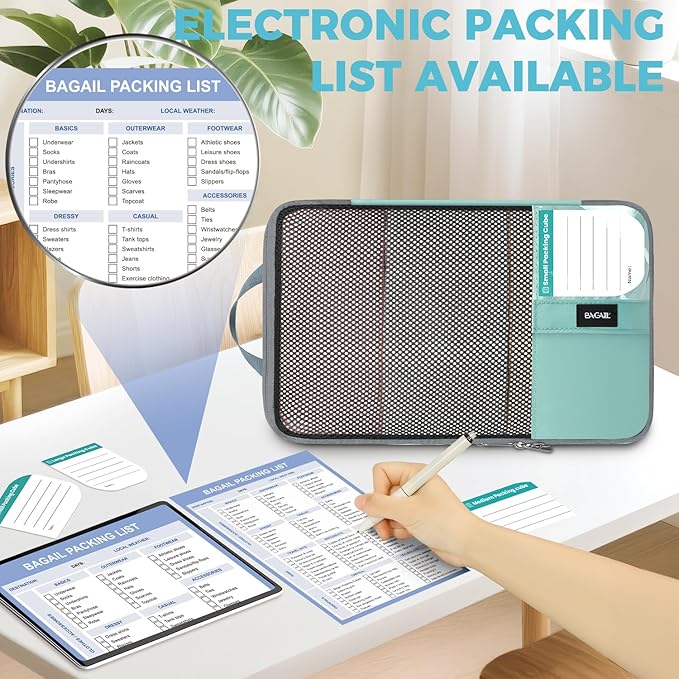 BAGAIL 4 Set/6 Set/8 Set Compression Packing Cubes Travel Accessories Expandable Packing Organizers(HalfMesh,8-DustyBlue)