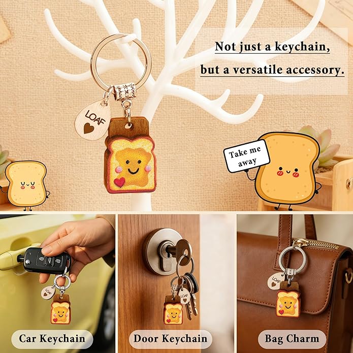 Cute Toast Keychain for Girls, New Beginnings Gifts for Best Friend as Next Chapter Stuff, Cute Love Engagement Housewarming Birthday New Job Gifts for Coworker Couple Bestie Sister Parents