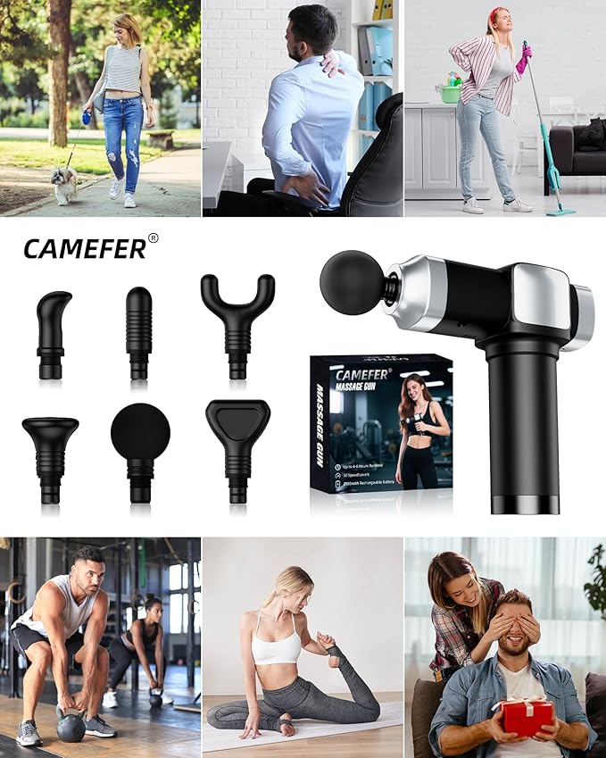 Deep Tissue Massage Gun, Portable Percussion Electric Muscle Massager for Pain Relief, Handheld Massagers with 30 Speeds & 6 Attachments for Back and Neck, Gifts for Men Women